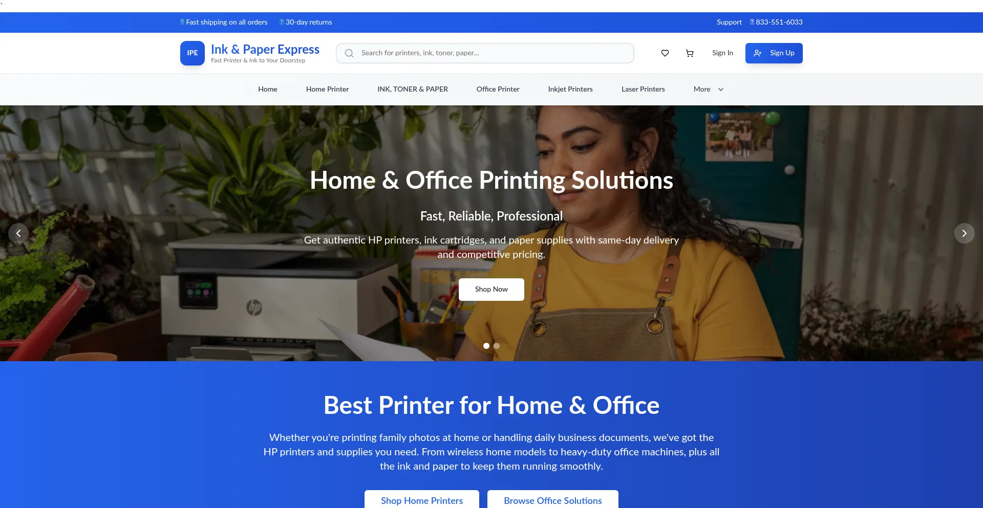 Website screenshot of Inkandpaperexpress.com