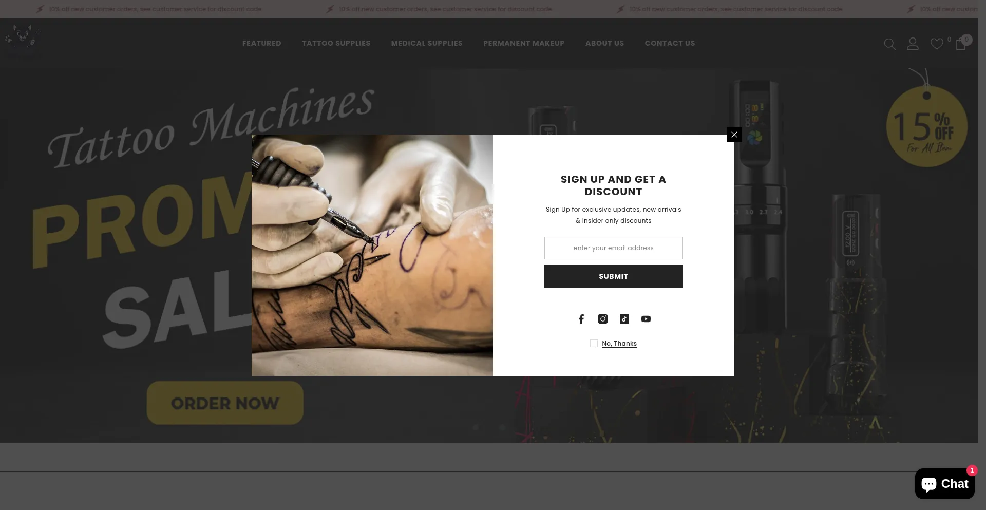Website screenshot of Inkypawstattoosupply.com