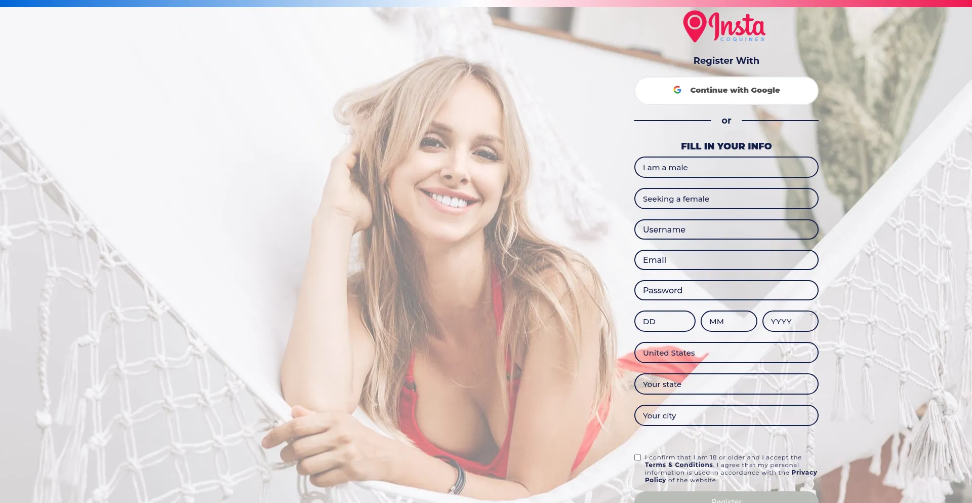 Website screenshot of Instacoquines.com