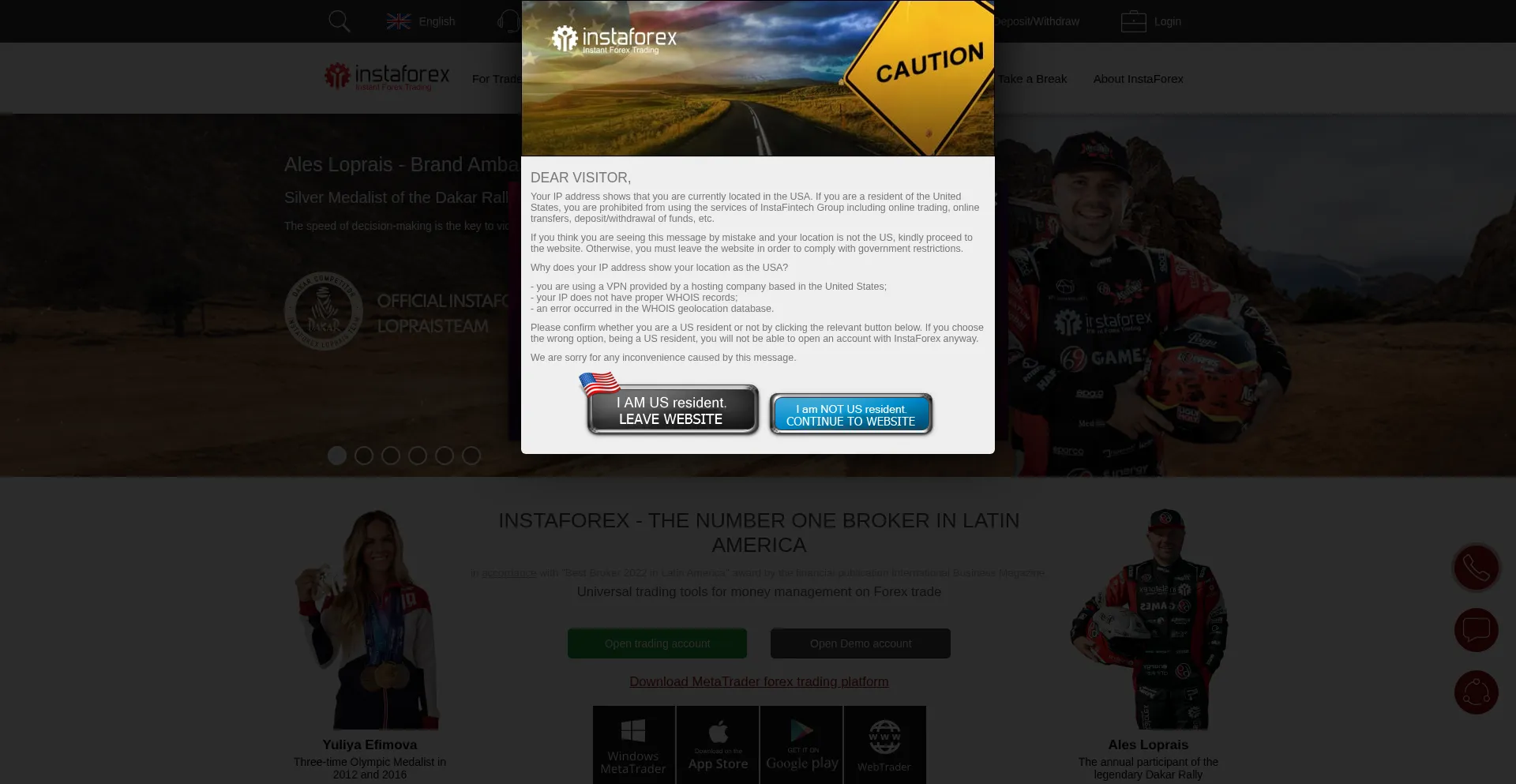 Website screenshot of Instaforex.com