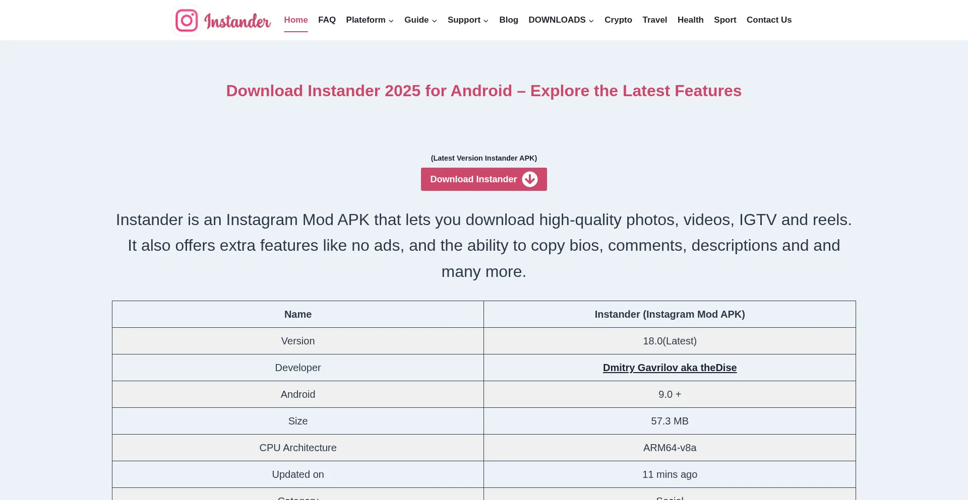 Instander-official.com Screenshot