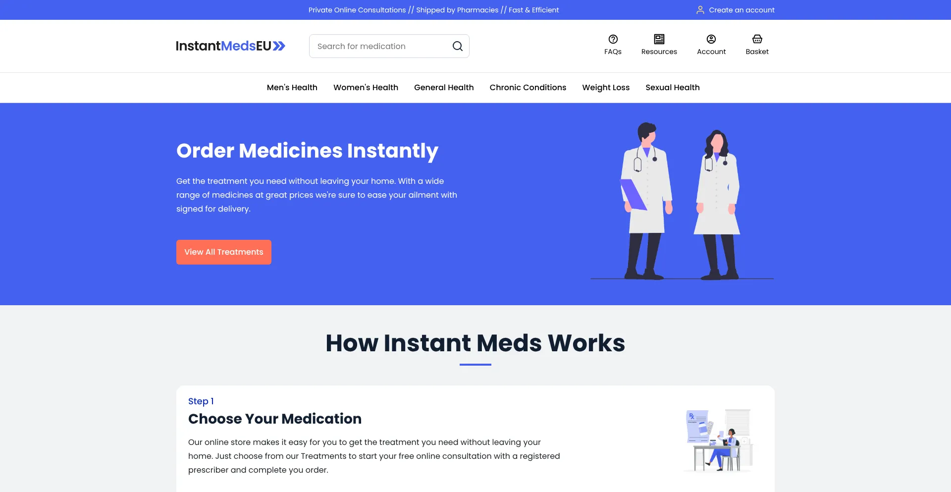 Website screenshot of Instantmedseu.com