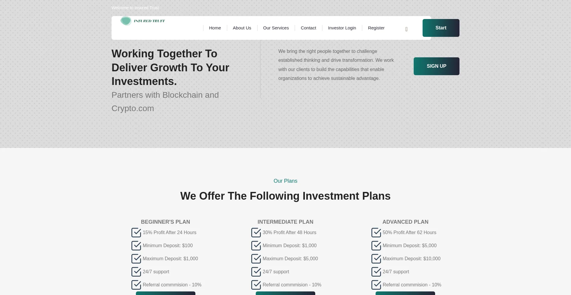 Website screenshot of Insuredtrust.org