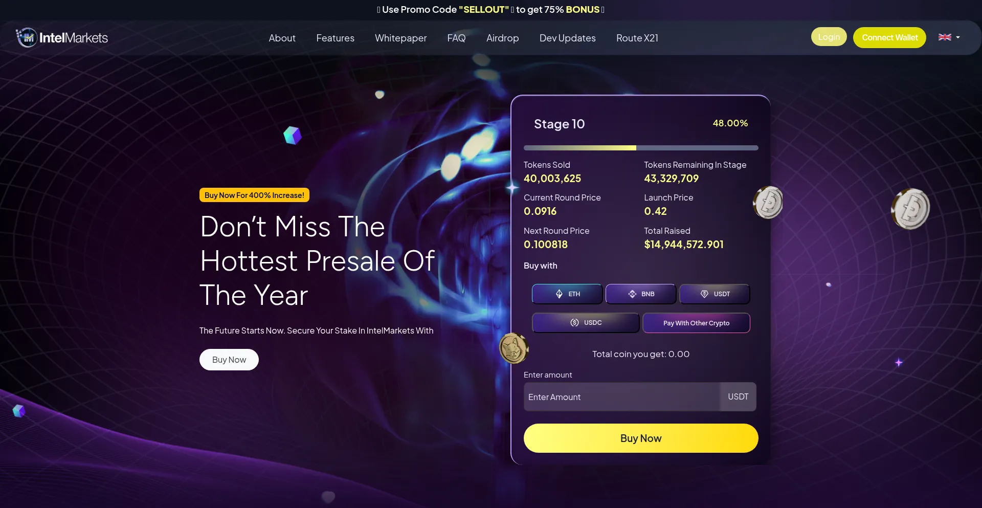 Website screenshot of Intelmarkets.trade