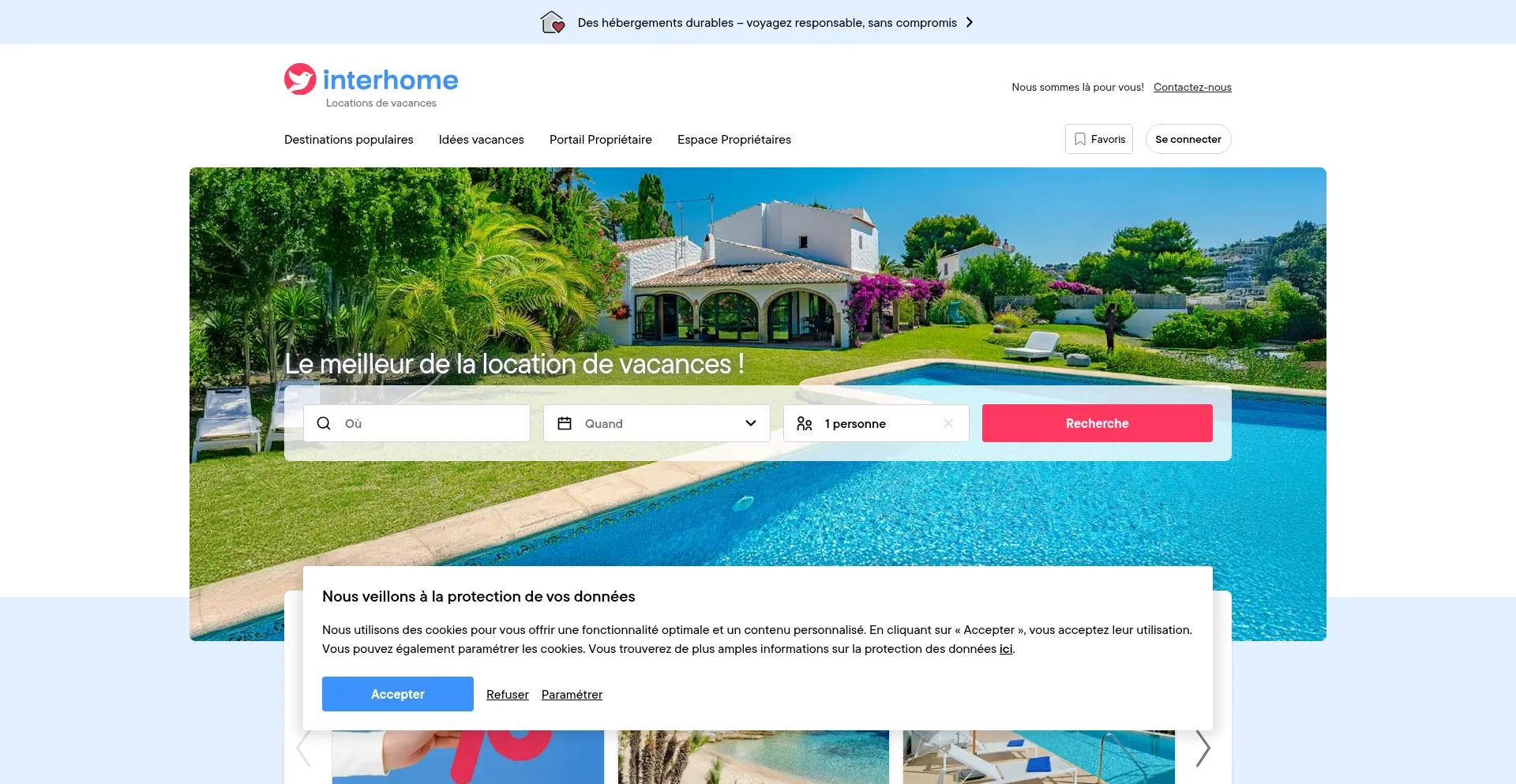 Website screenshot of Interhome.fr