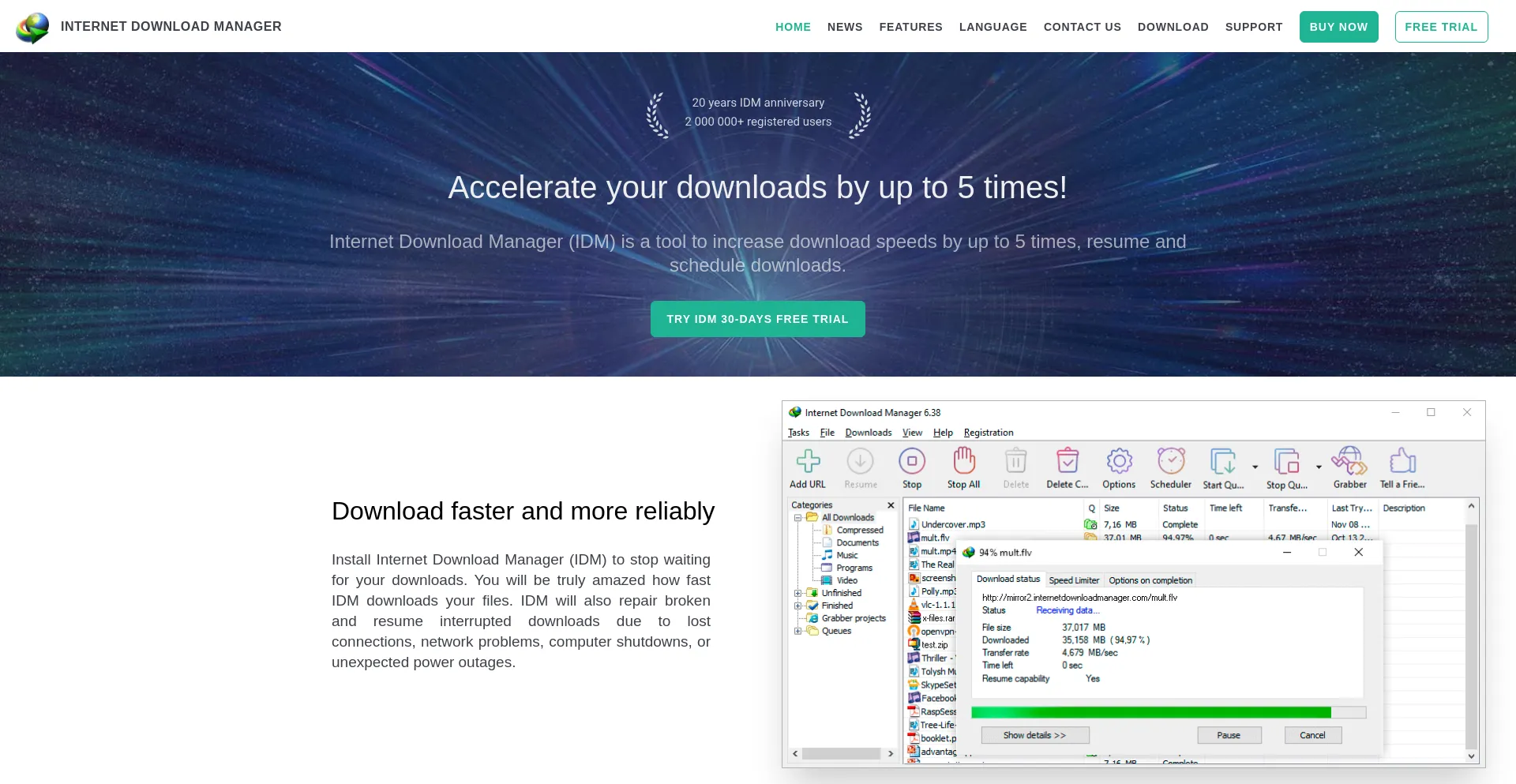 Website screenshot of Internetdownloadmanager.com