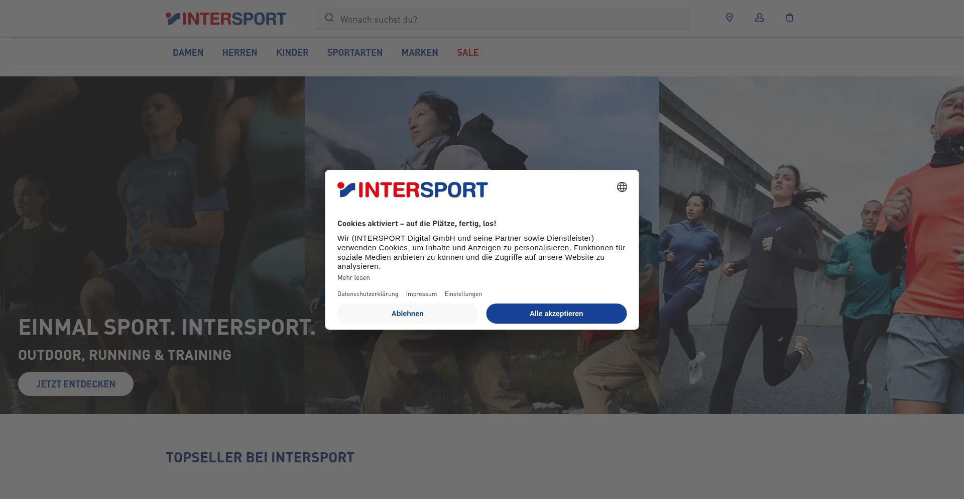 Website screenshot of Intersport.de