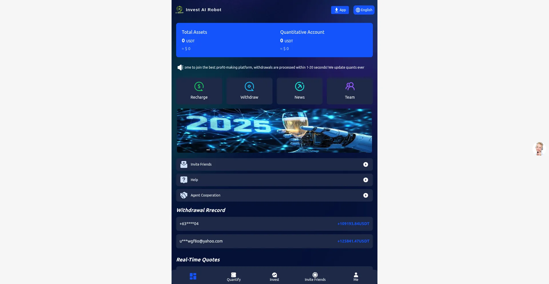 Website screenshot of Investbot.vip