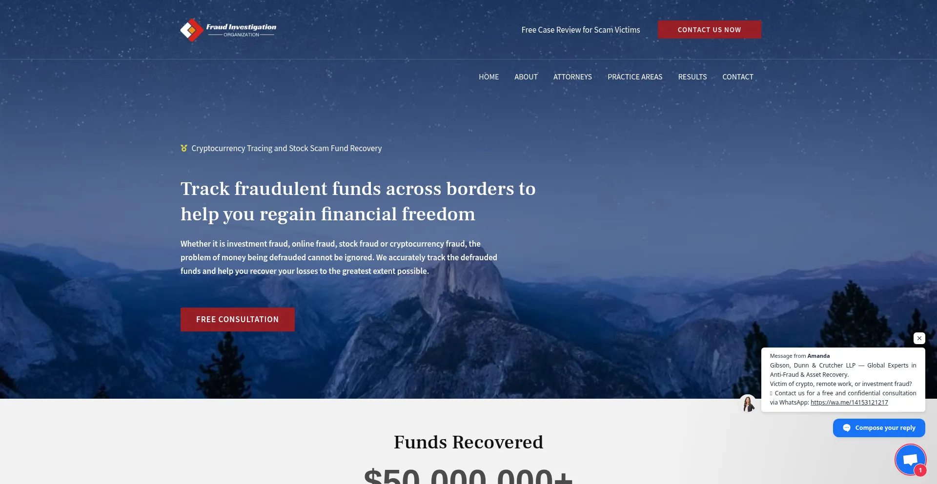 Website screenshot of Investigatefraudulentfunds.com