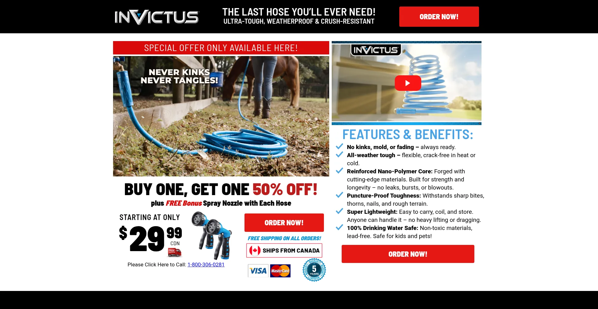 Website screenshot of Invictushose.ca
