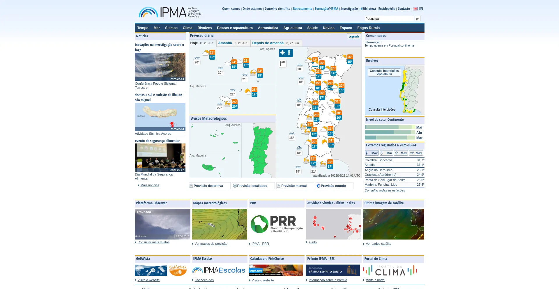 Website screenshot of Ipma.pt