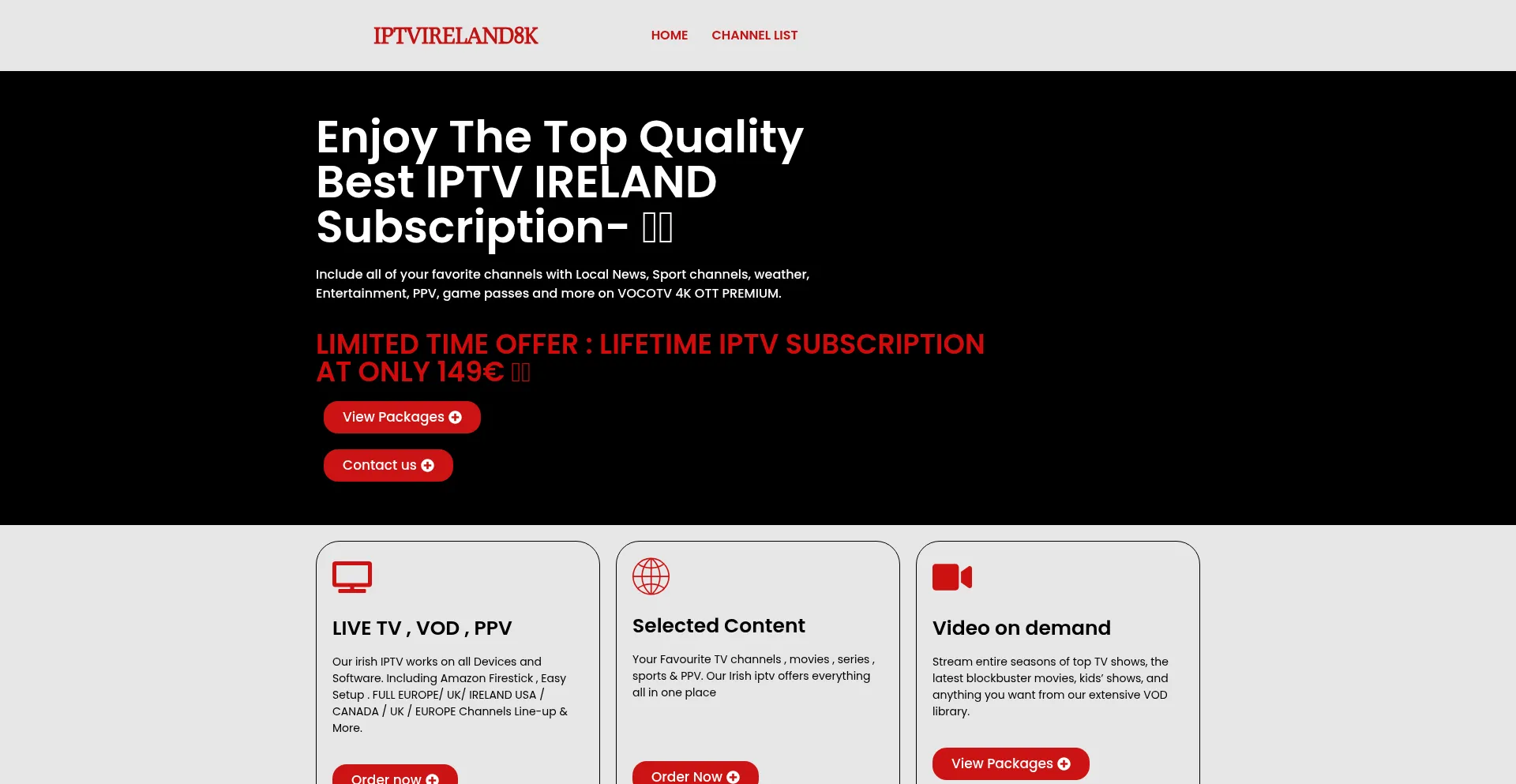 Website screenshot of Iptvireland8k.com