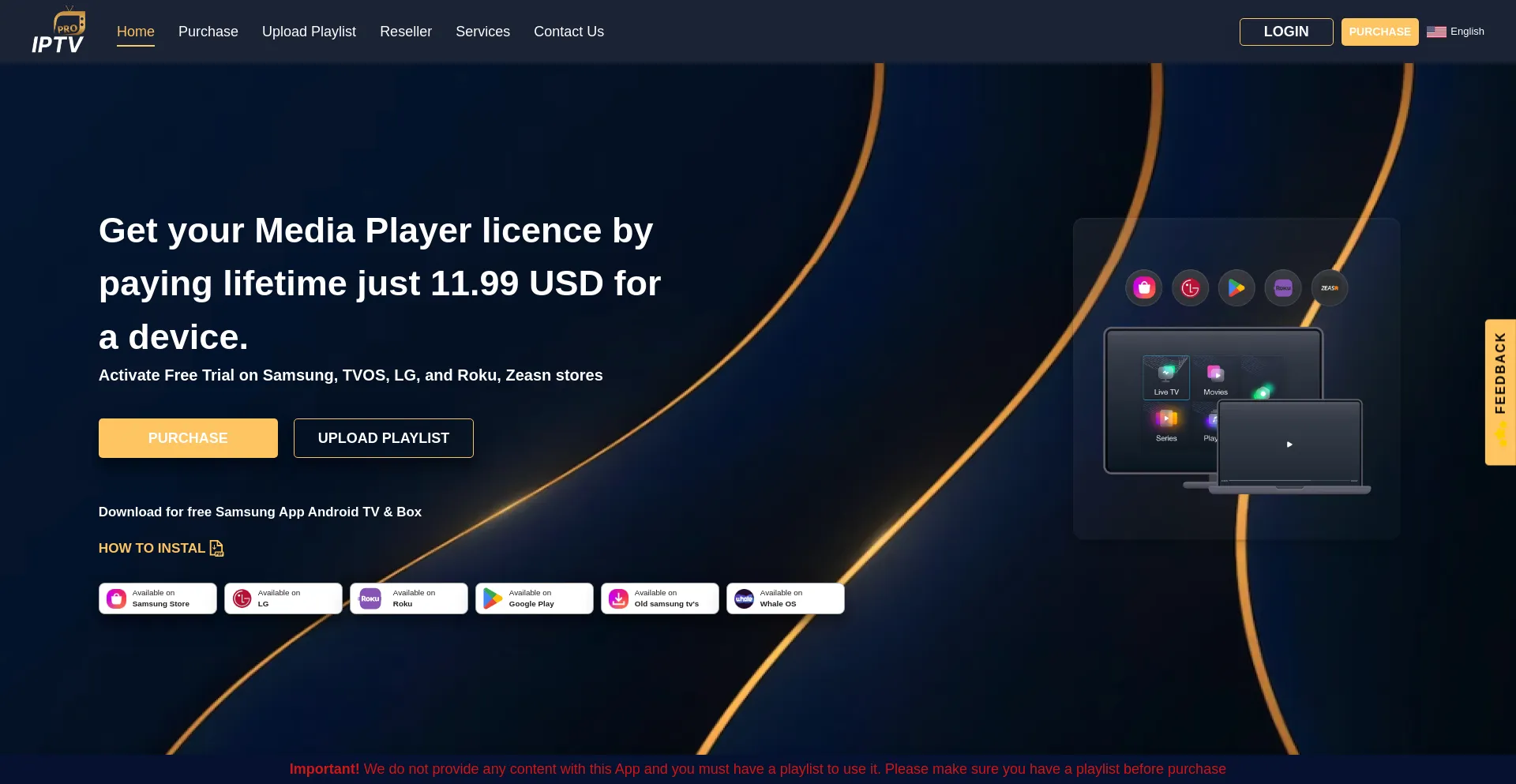 Website screenshot of Iptvproplayer.live