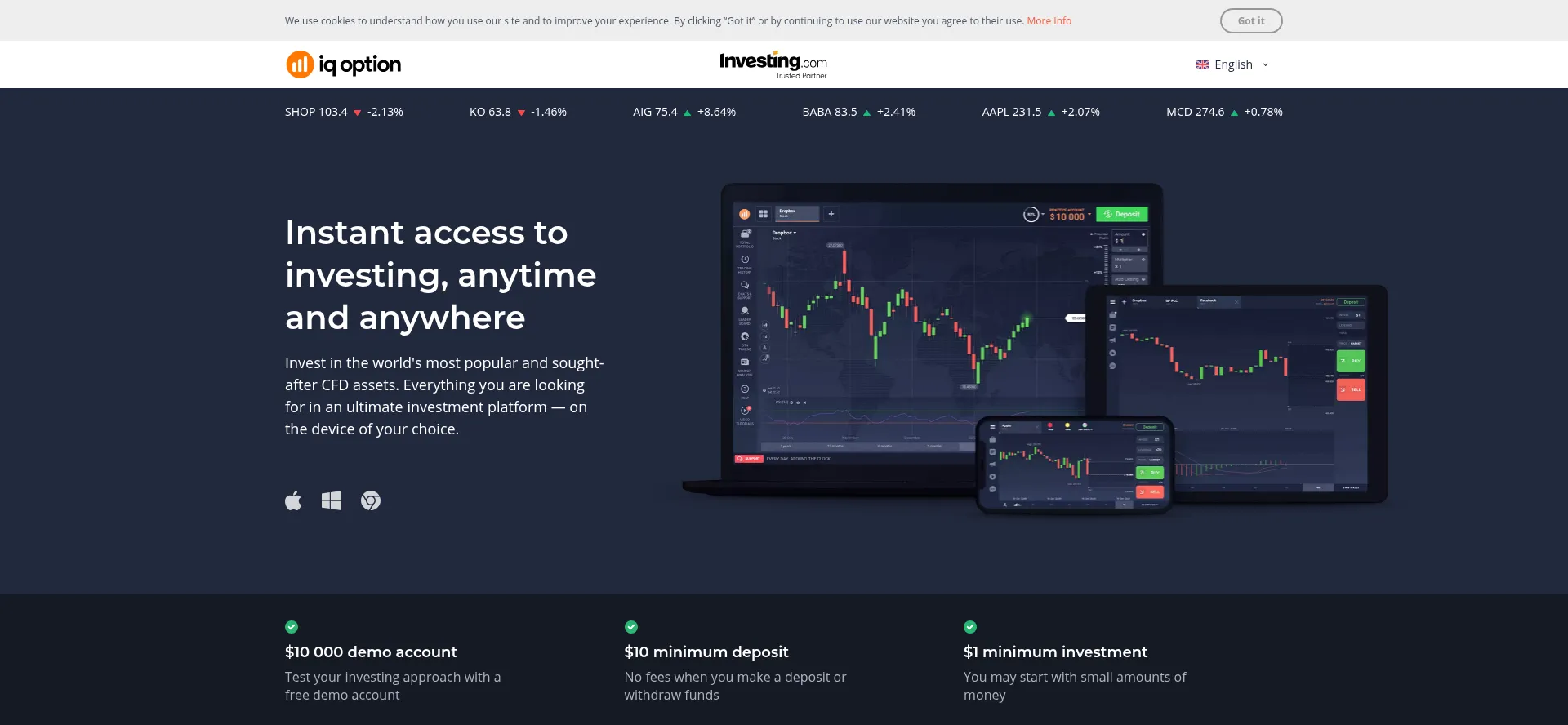 Website screenshot of Iq-option.com