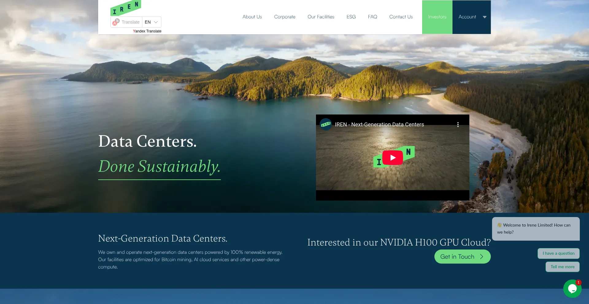 Website screenshot of Ireneltd.com