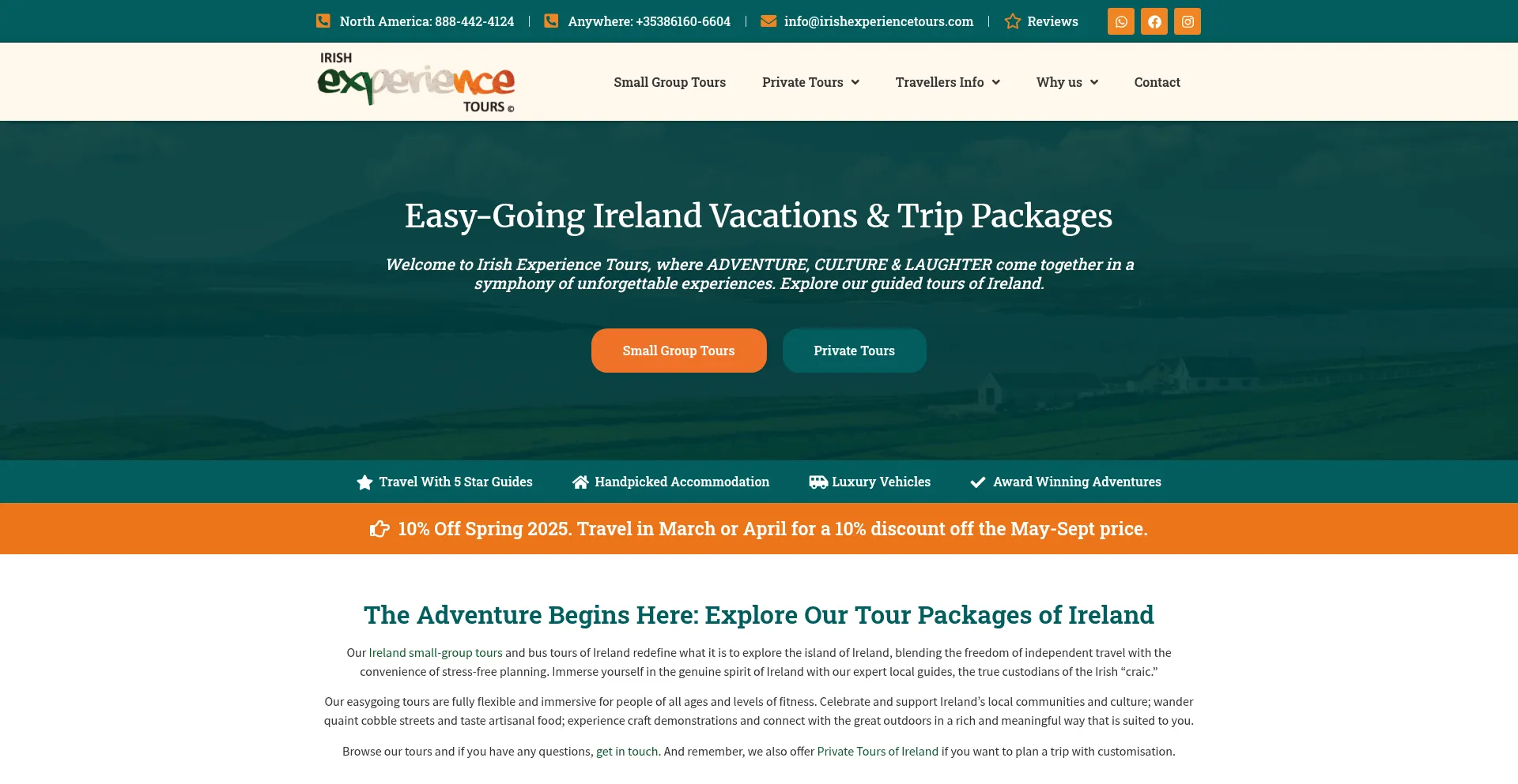 Website screenshot of Irishexperiencetours.com