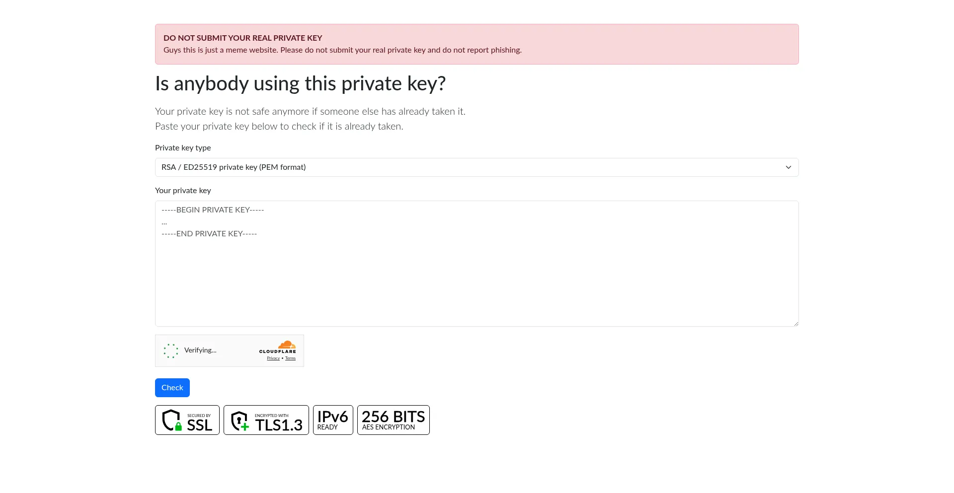 Isanybodyusingthisprivatekey.com 安全可靠吗？
