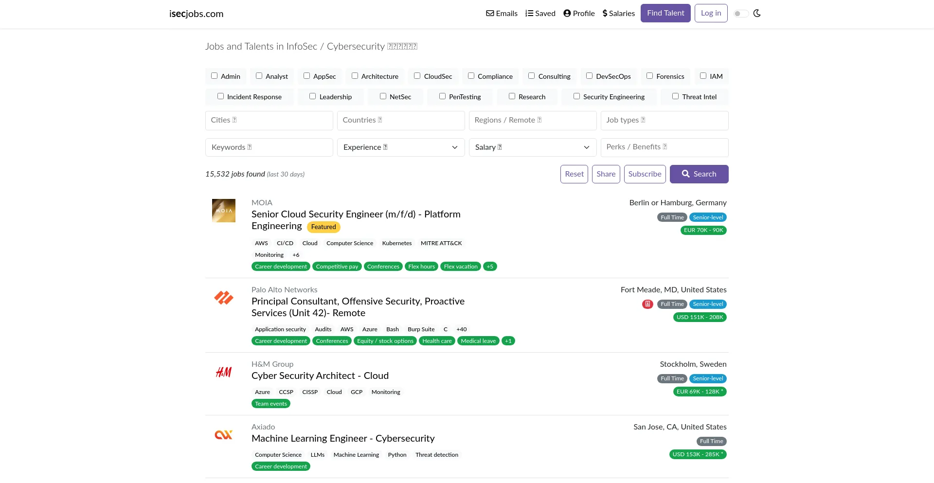 Website screenshot of Isecjobs.com