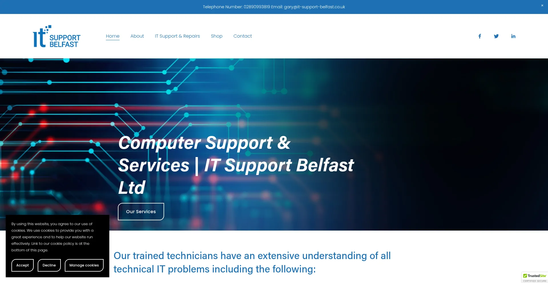 Website screenshot of It-support-belfast.co.uk