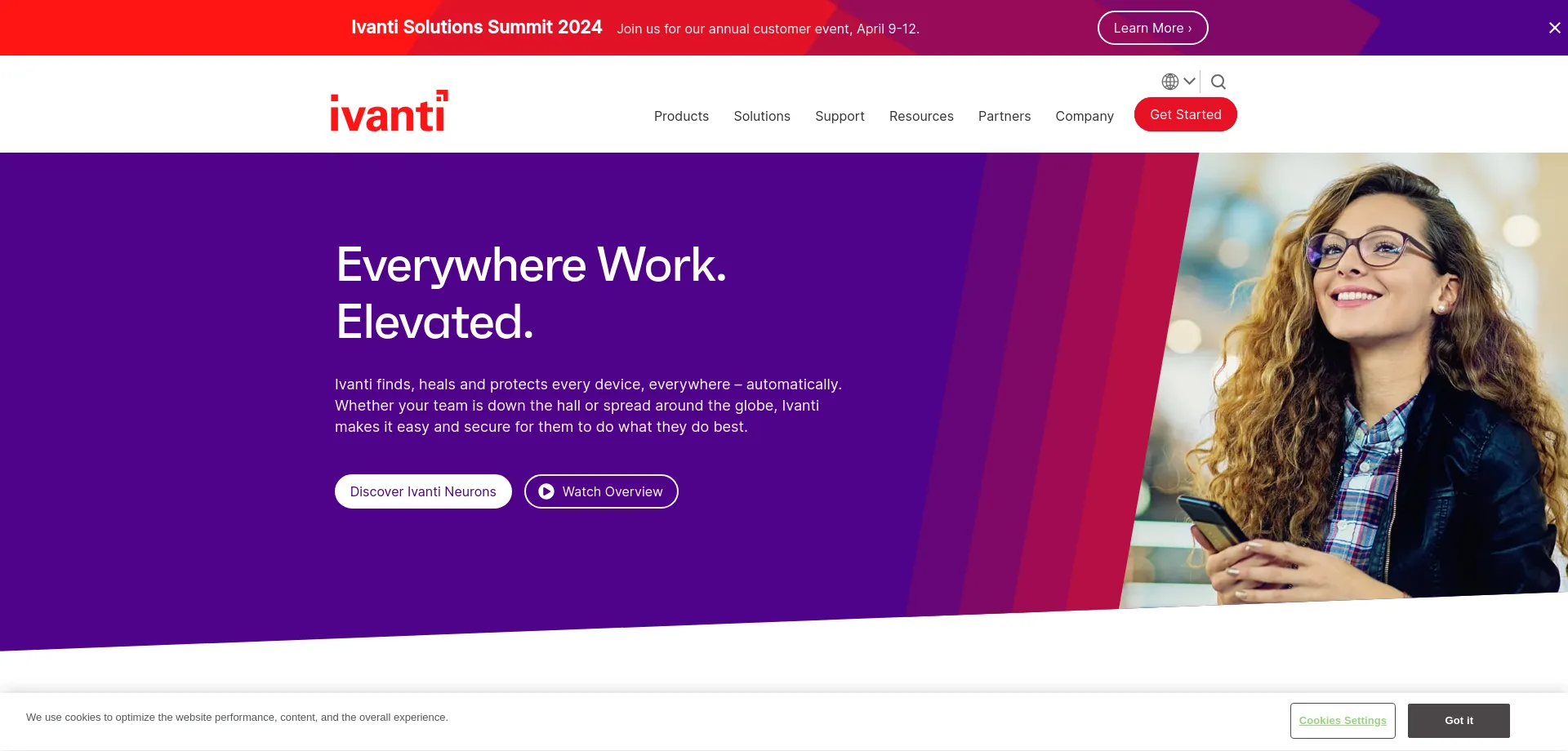 Website screenshot of Ivanti.com