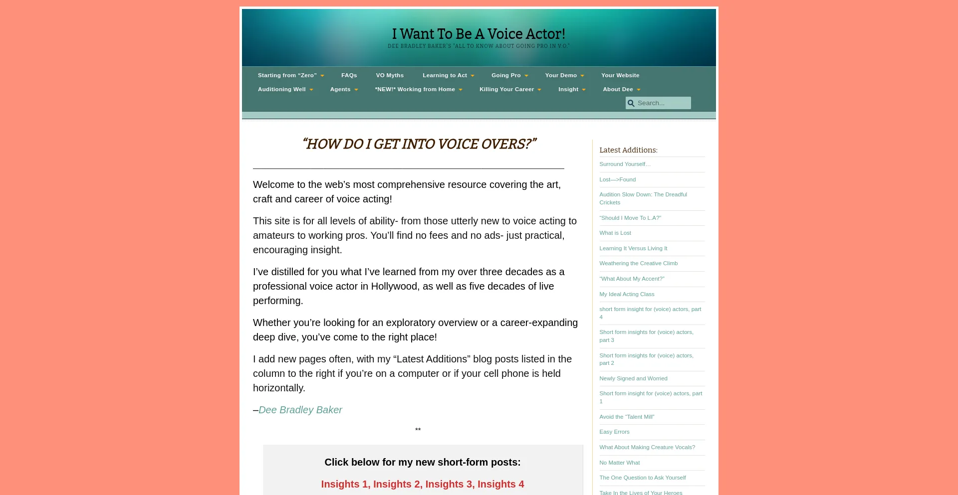 Website screenshot of Iwanttobeavoiceactor.com