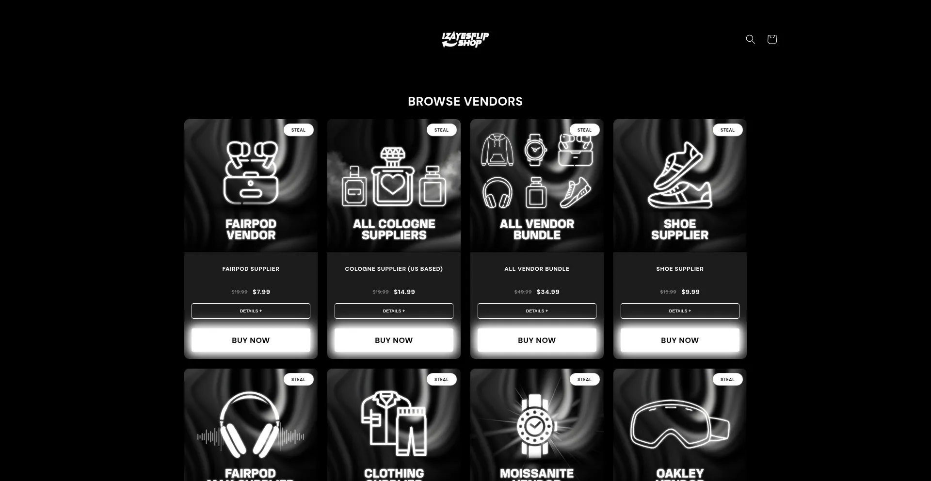 Website screenshot of Izayesflipshop.com
