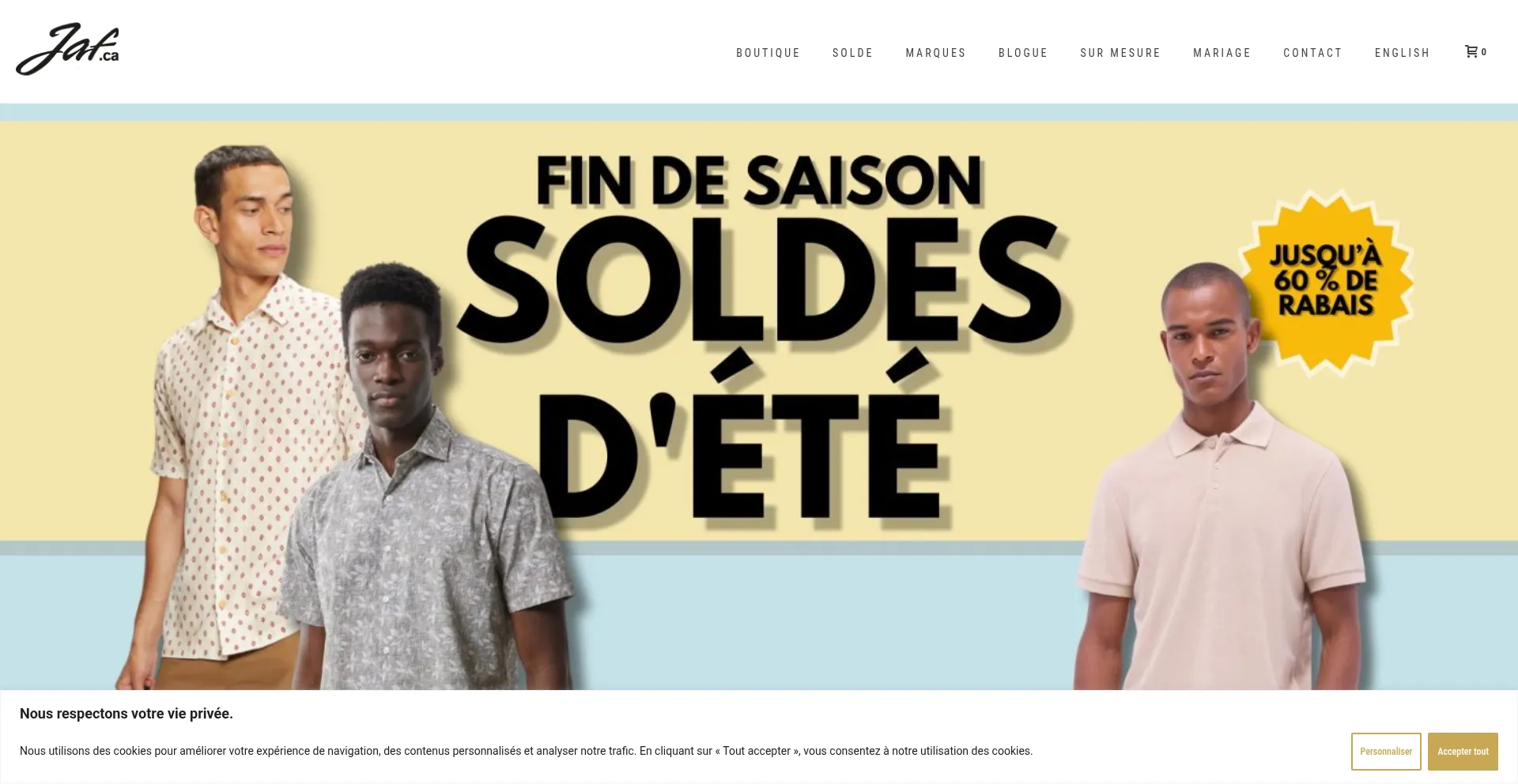 Website screenshot of Jaf.ca