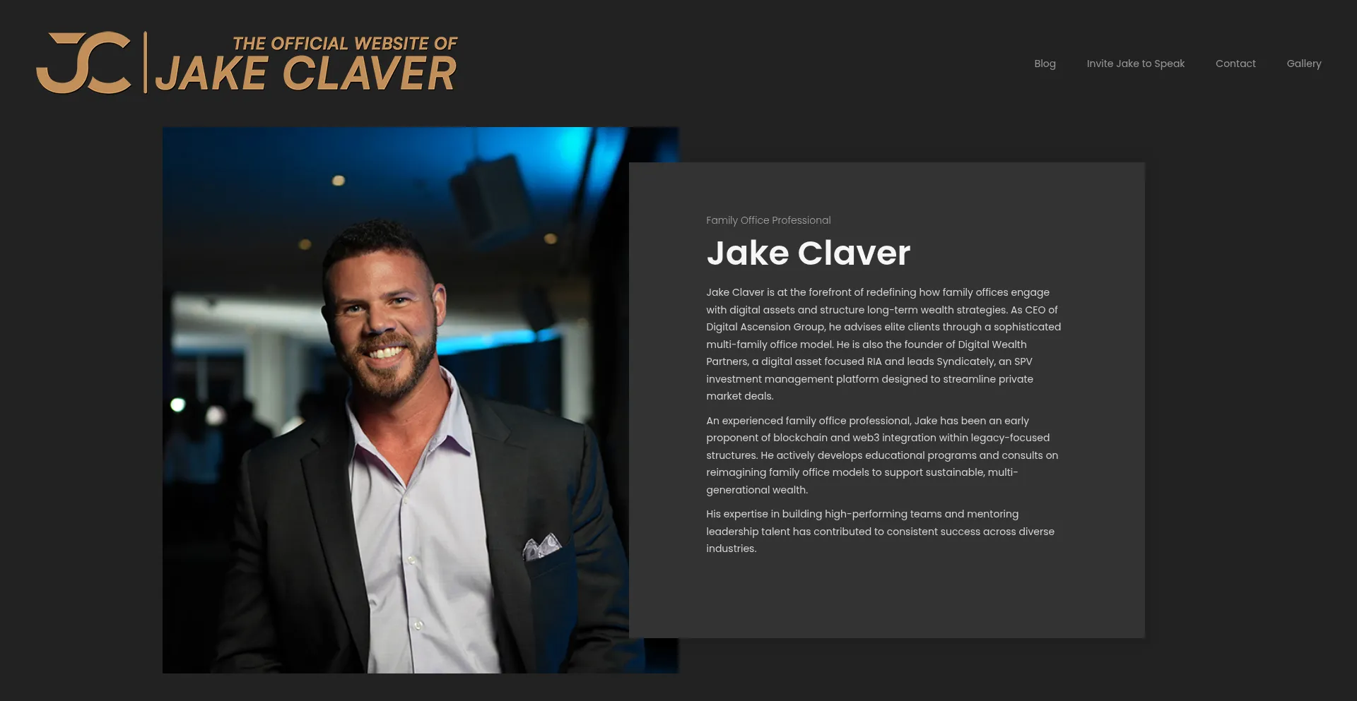Website screenshot of Jakeclaver.com