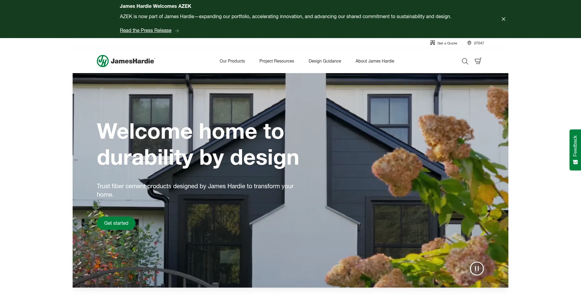 Website screenshot of Jameshardie.com