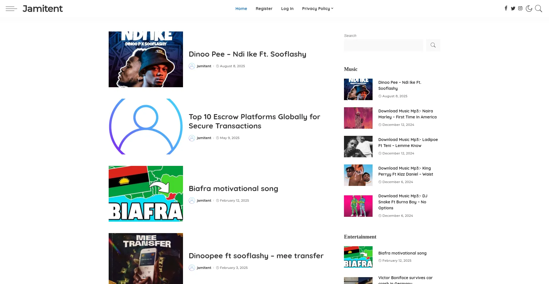 Website screenshot of Jamitent.com