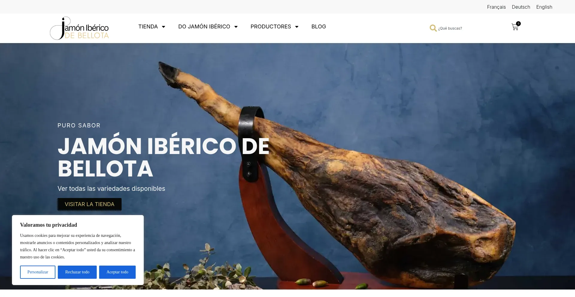 Website screenshot of Jamonibericodebellota.com
