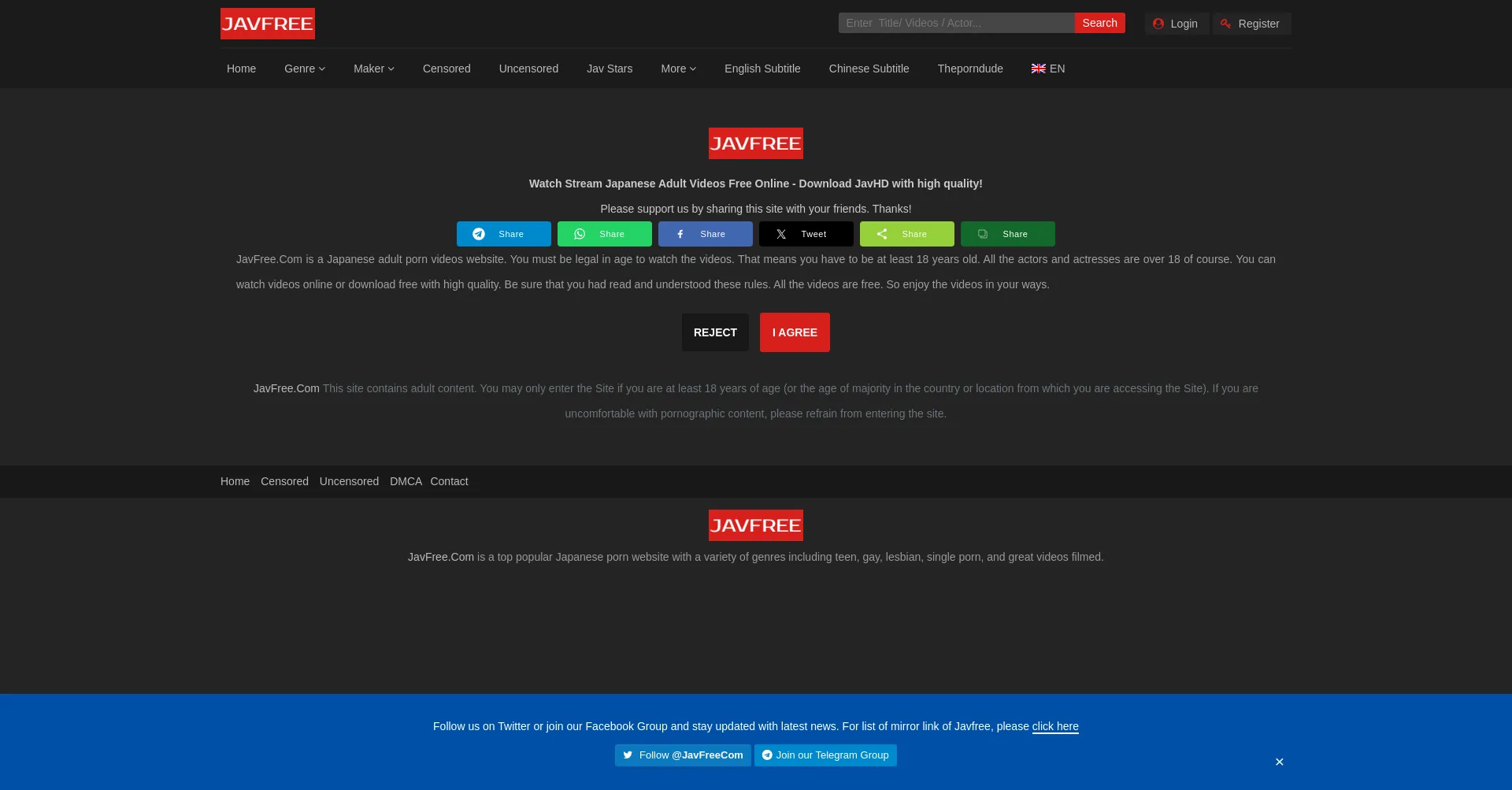 Website screenshot of Javfree.com