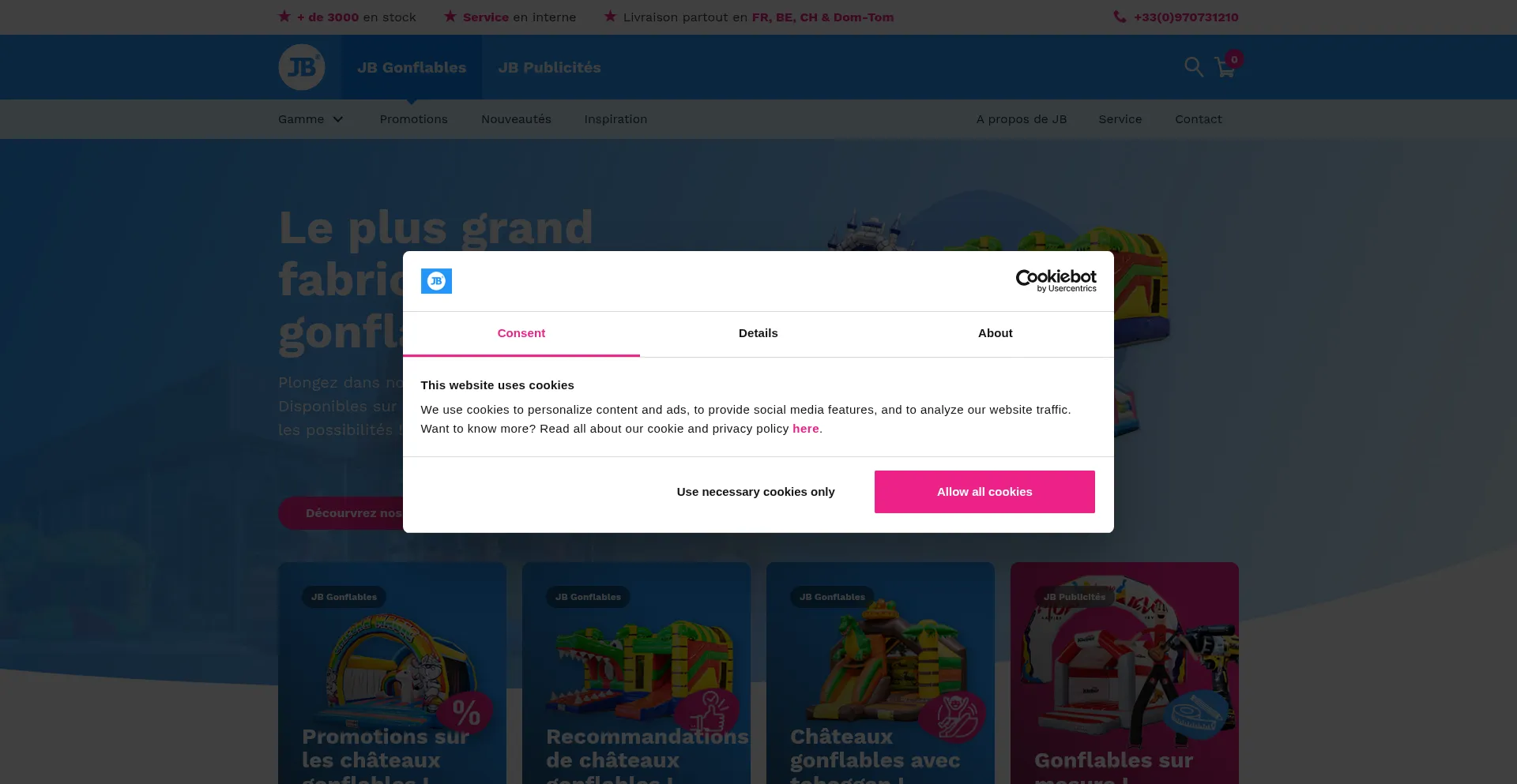 Website screenshot of Jb-gonflables.fr