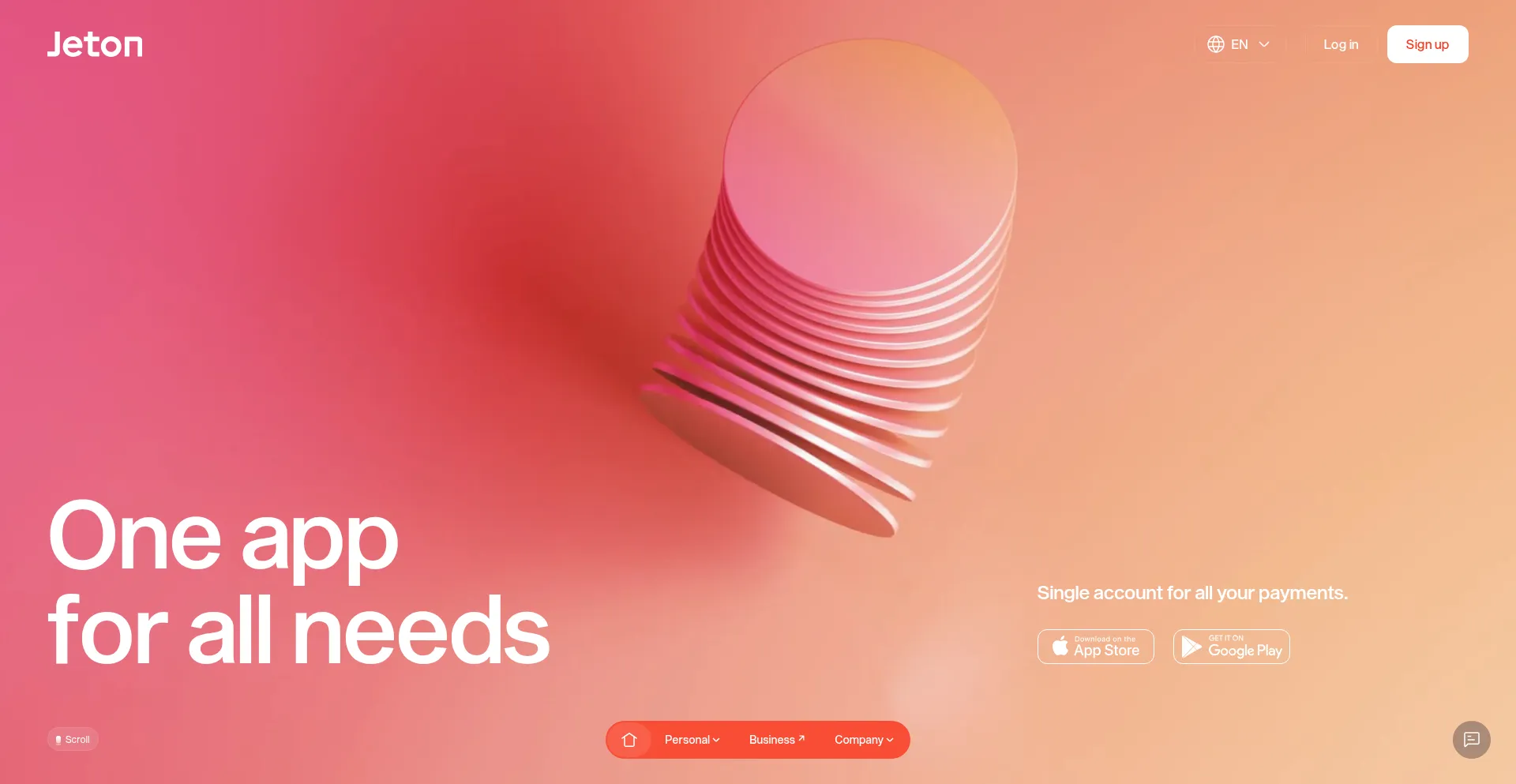 Website screenshot of Jeton.com