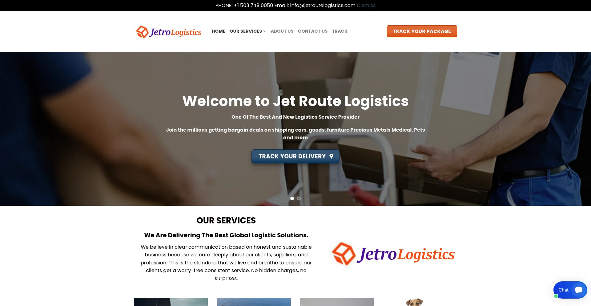 Website screenshot of Jetroutelogistics.com