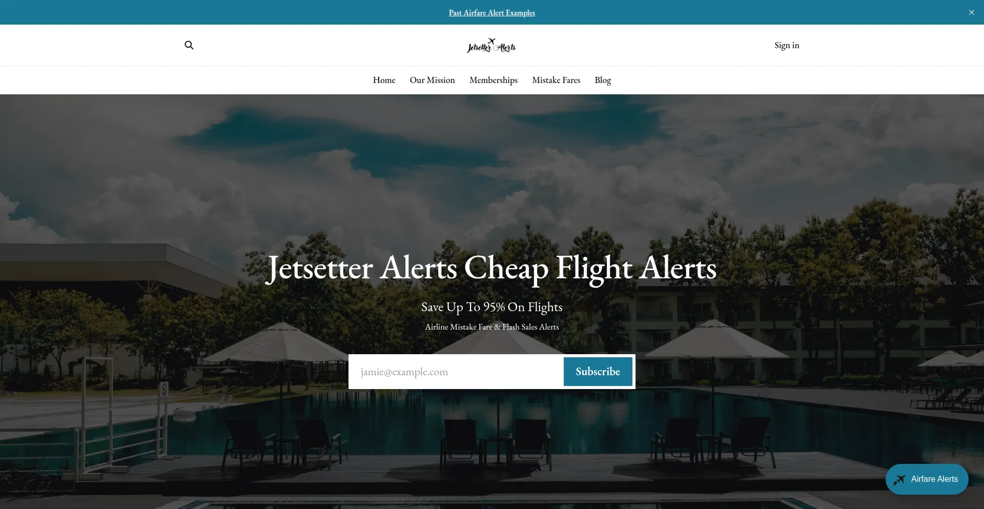 Website screenshot of Jetsetteralerts.com