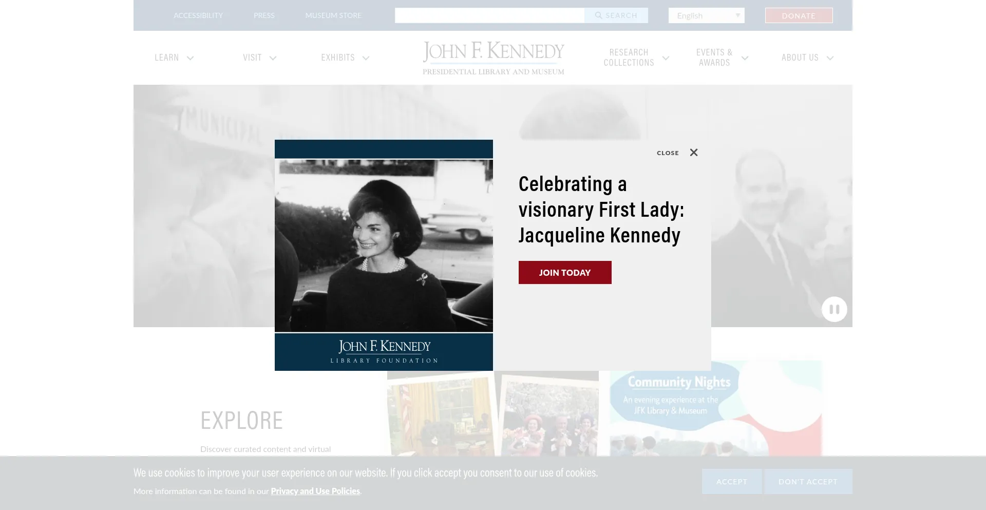 Website screenshot of Jfklibrary.org