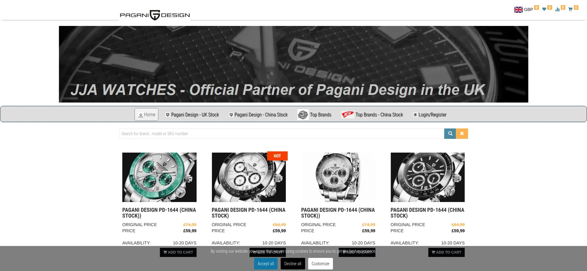 Website screenshot of Jjawatches.co.uk