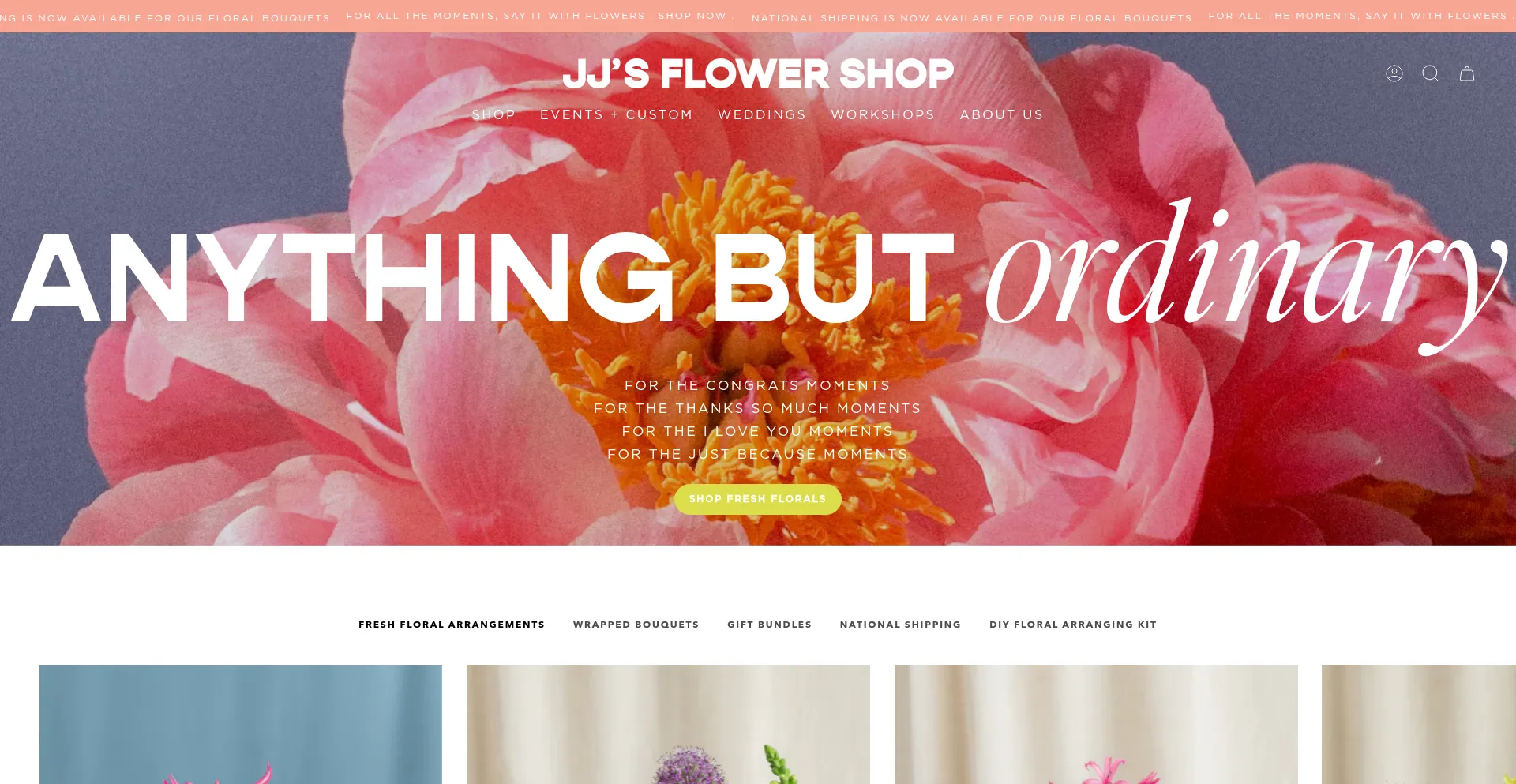 Website screenshot of Jjsflowershop.com