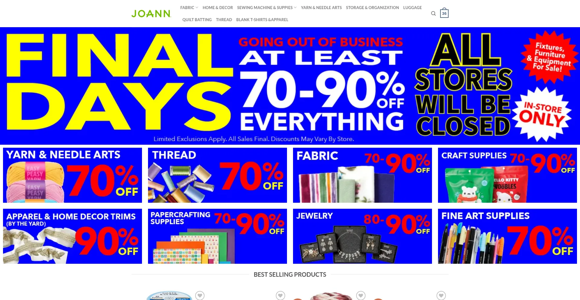 Website screenshot of Joanncraft.com