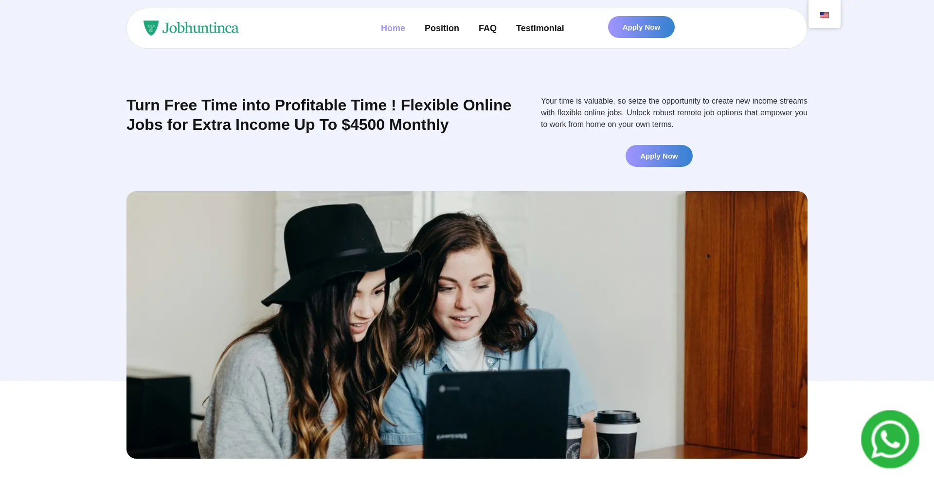 Website screenshot of Jobhuntinca.com