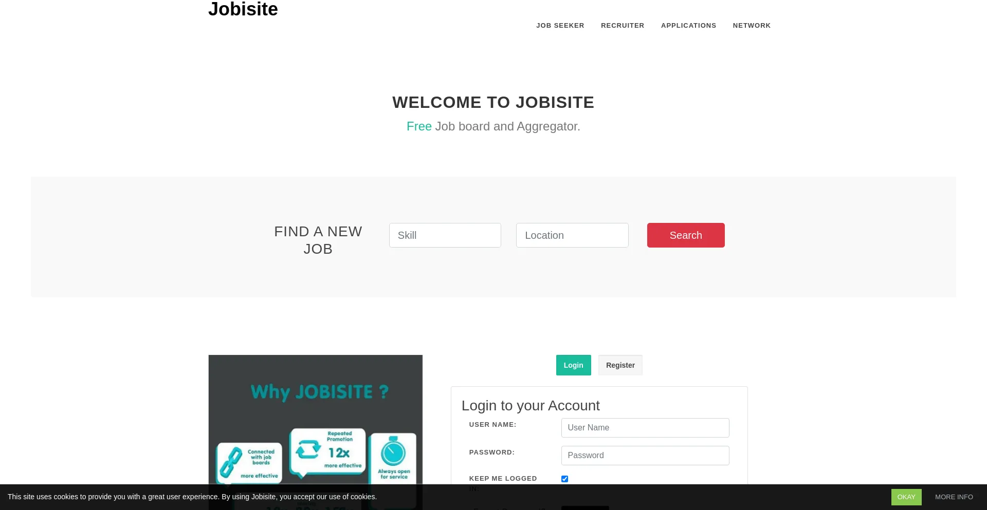 Website screenshot of Jobisite.com