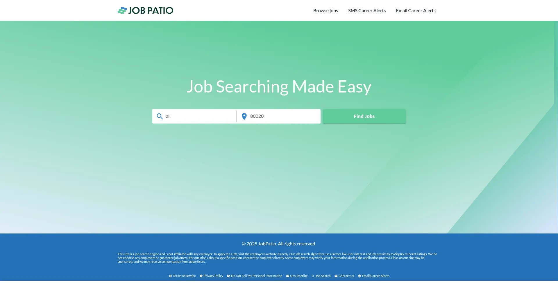 Website screenshot of Jobpatio.com