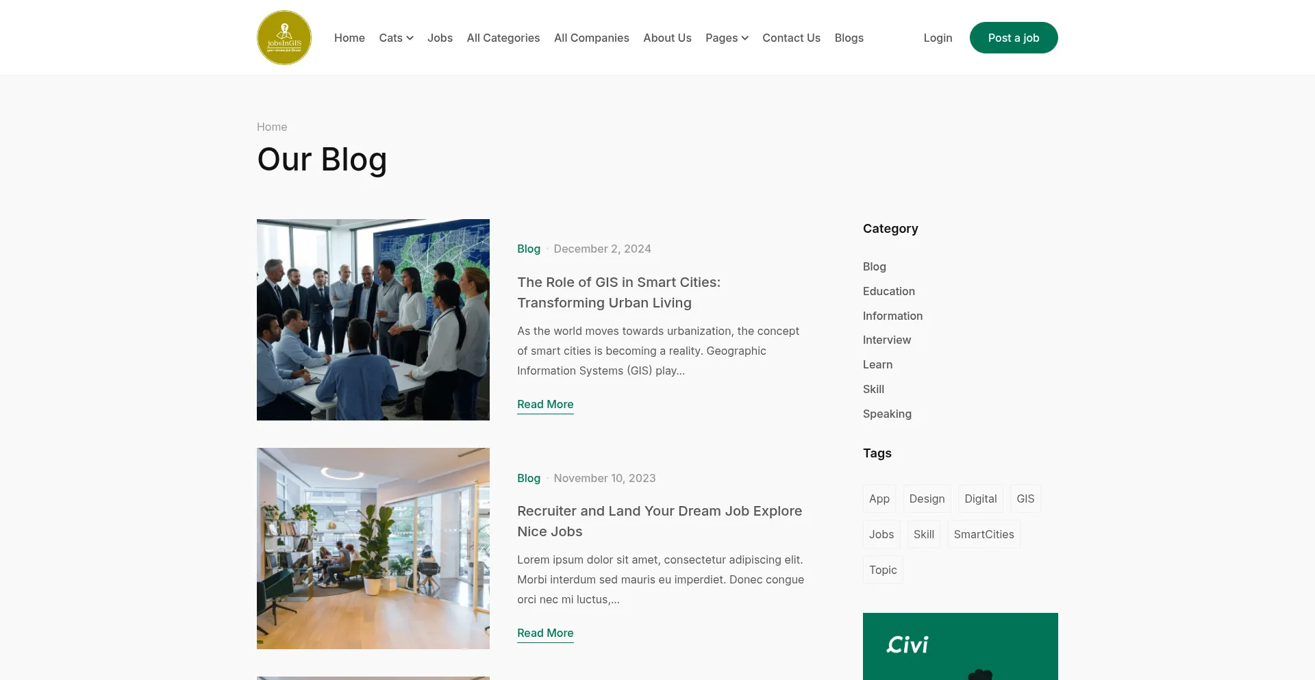 Website screenshot of Jobsingis.com