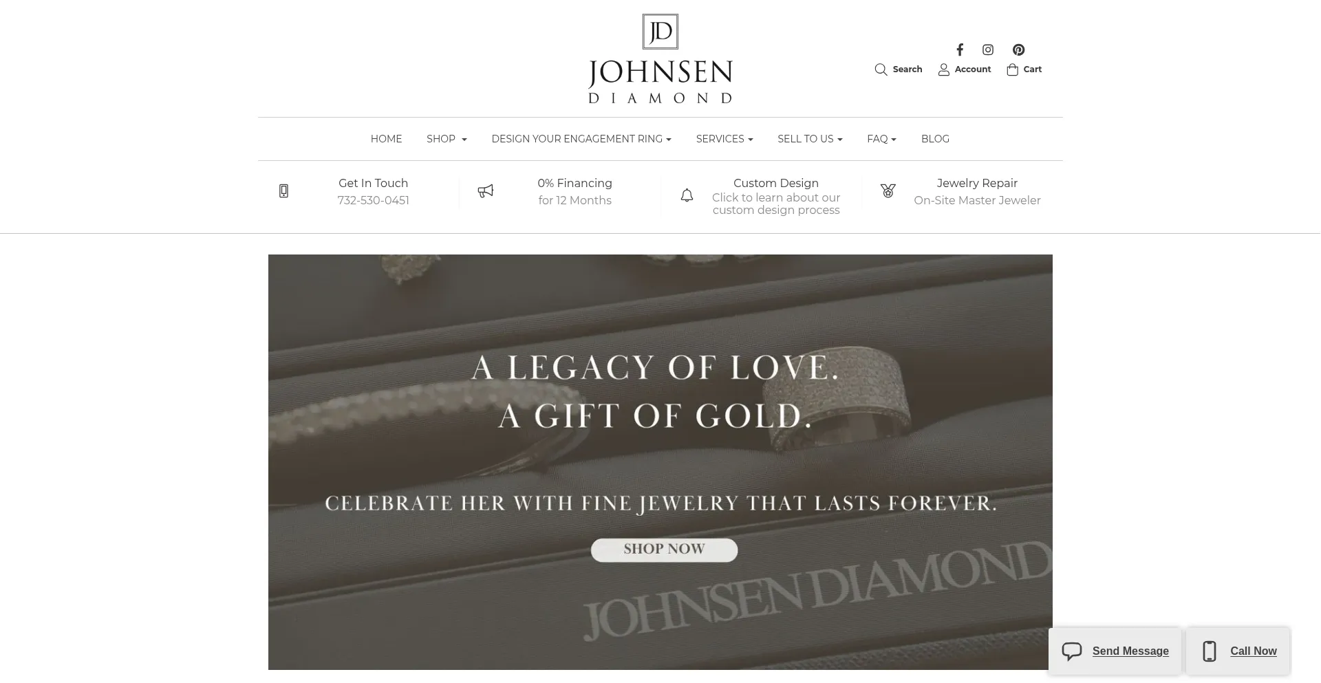 Website screenshot of Johnsendiamond.com