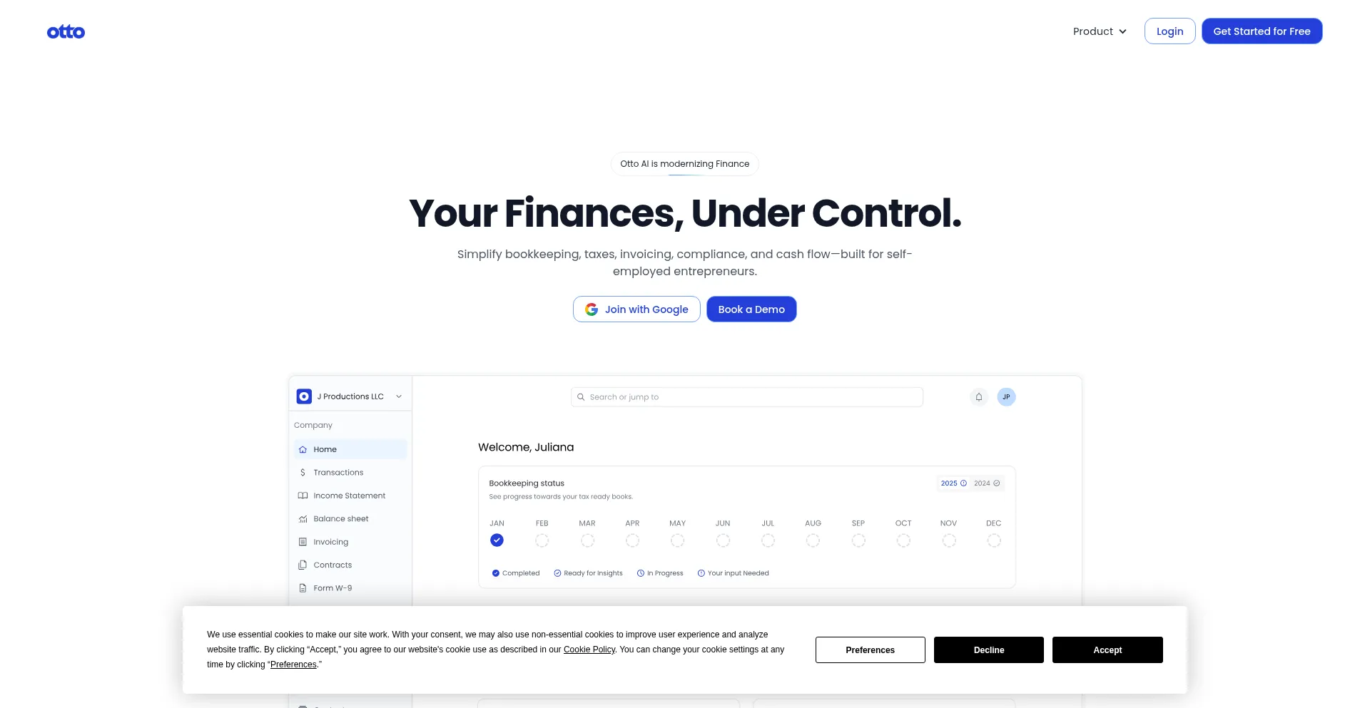 Website screenshot of Joinotto.com