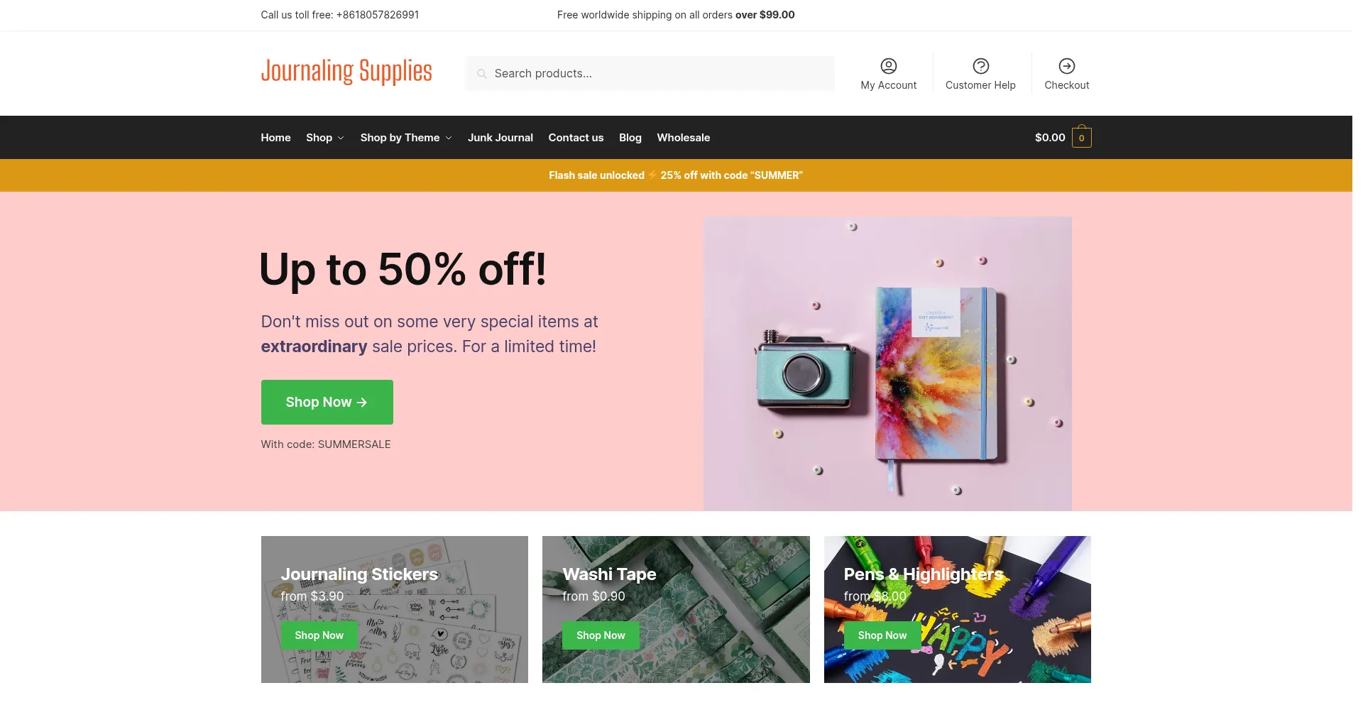 Website screenshot of Journalingsupplies.com