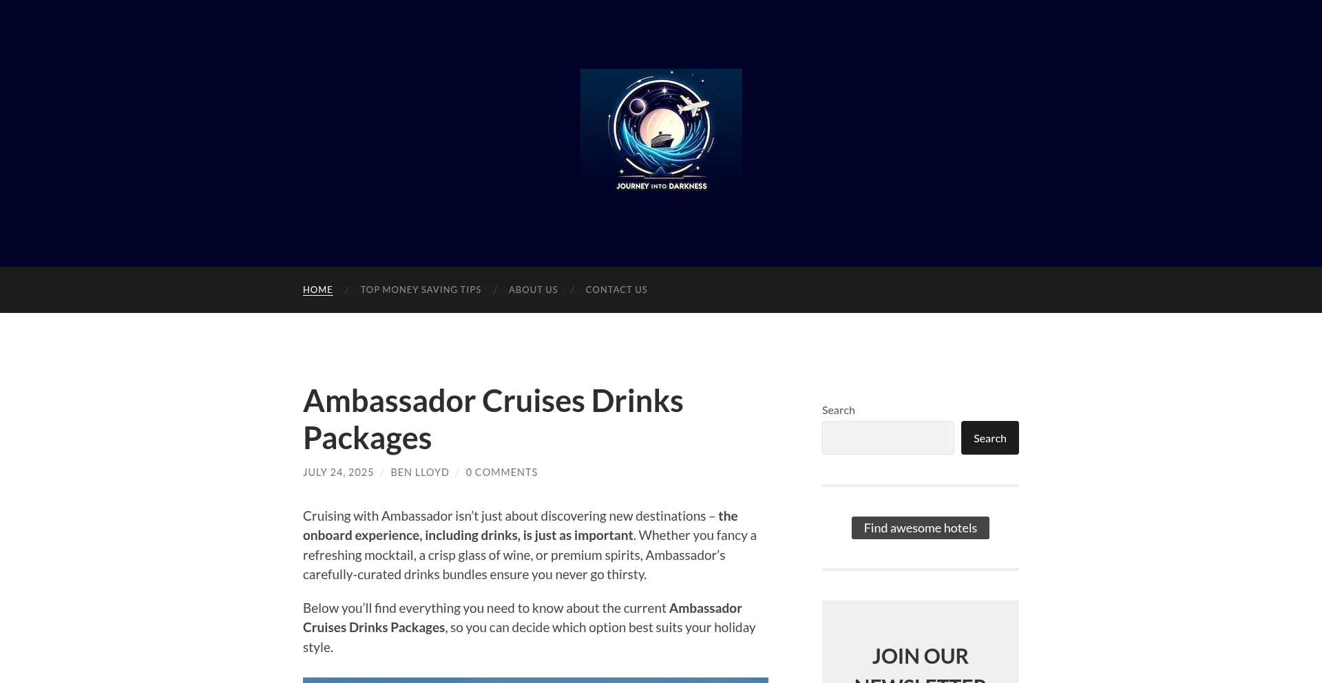 Website screenshot of Journeyintodarkness.co.uk