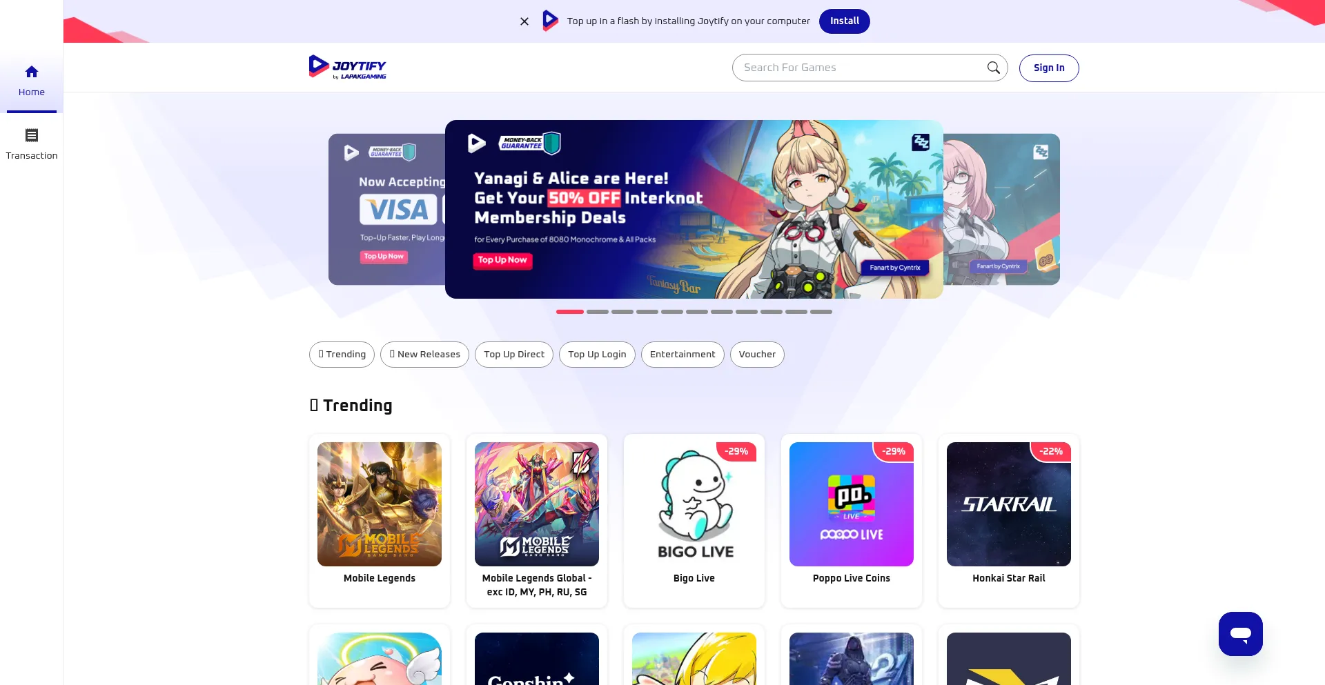 Website screenshot of Joytify.com