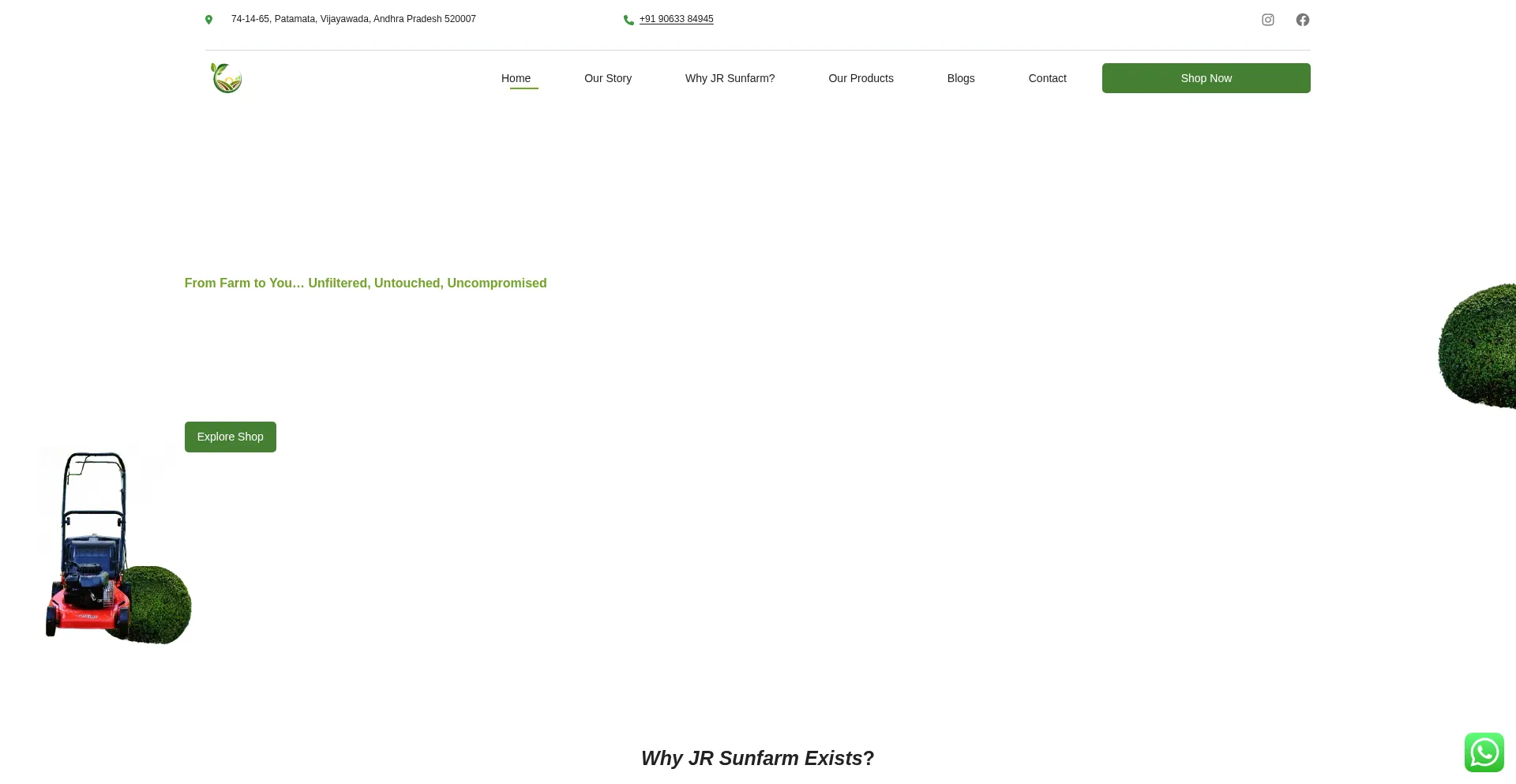 Website screenshot of Jrsunfarm.co